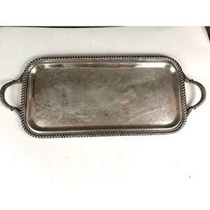 Vintage Poole Silver Co #3211 Silverplate Serving Tray Etched Floral